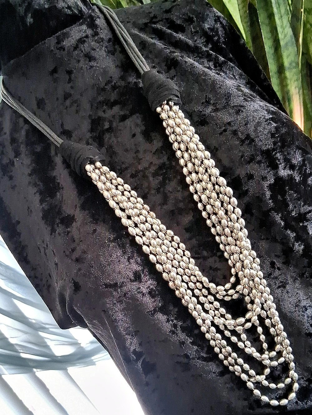 Layered Beaded Necklace in Silver & Black Like New